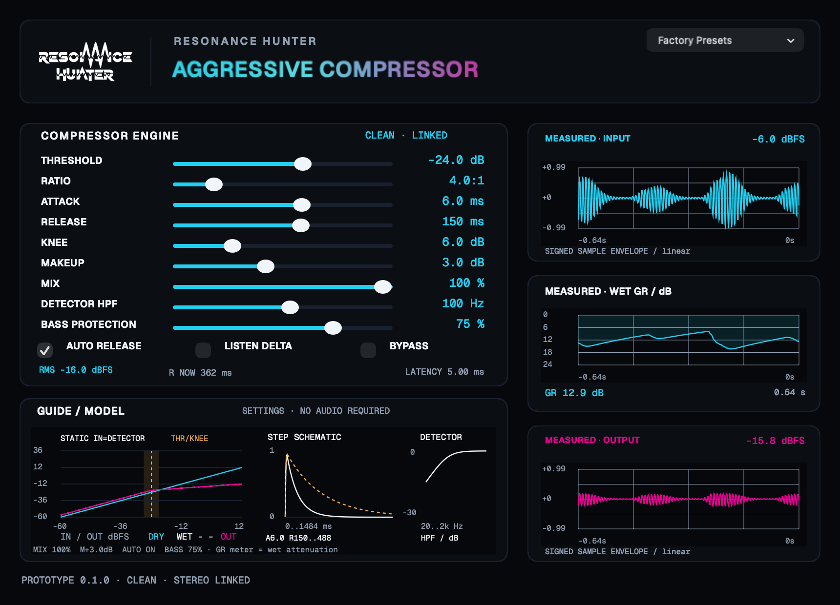Native interface of Aggressive Compressor, with synthetic audio