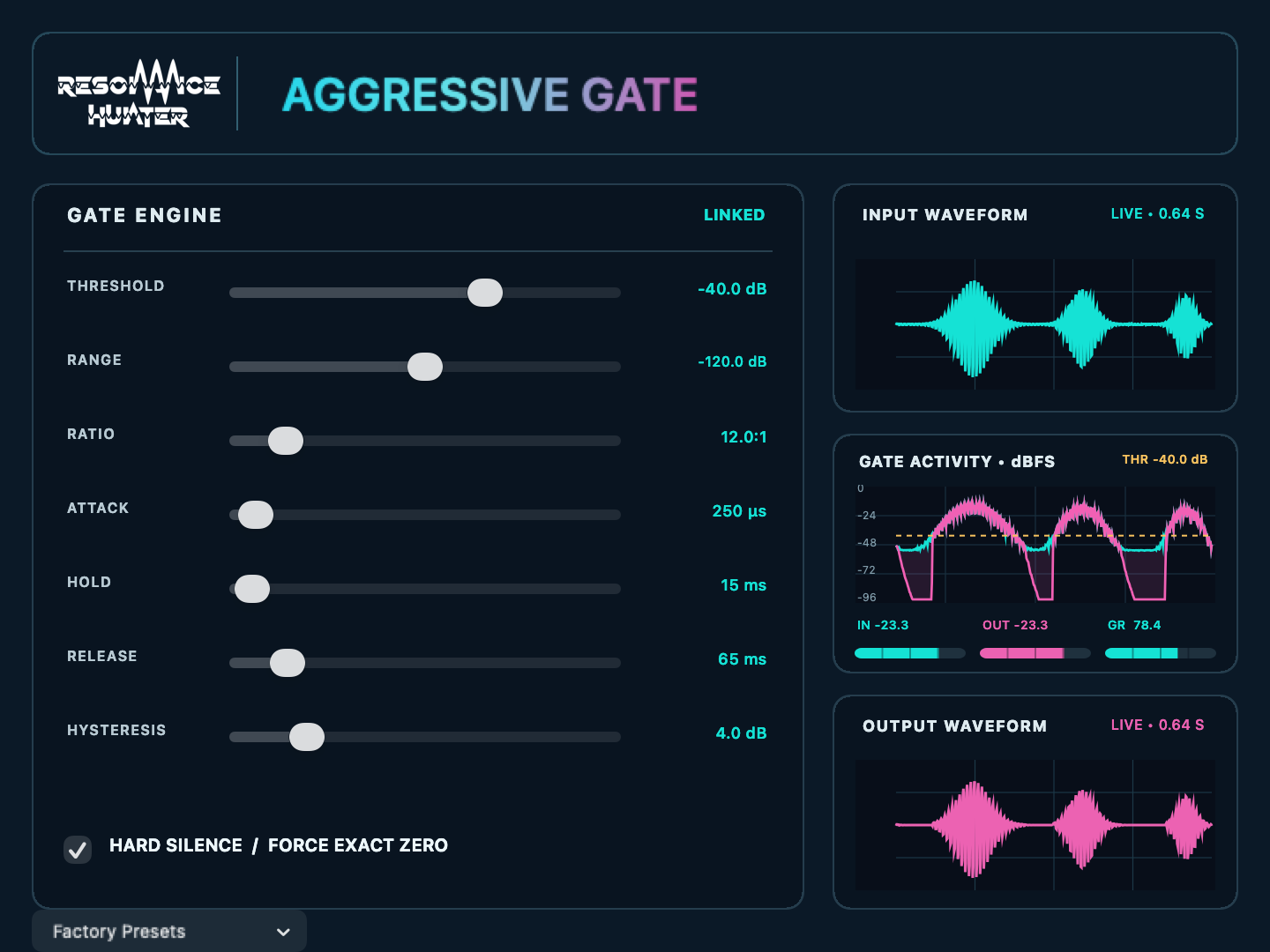 Native interface of Aggressive Gate, with synthetic audio