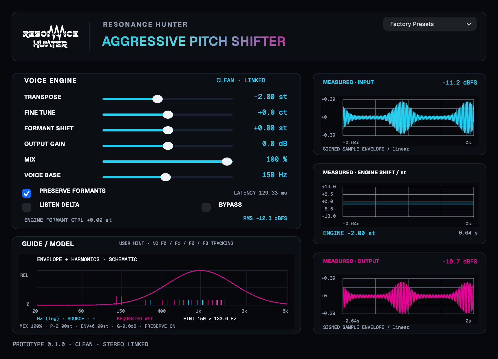 Native interface of Aggressive Pitch Shifter, with synthetic audio